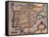 1570 Map of Spain, from Abraham Ortelius' Atlas, Theatrvm Orbis Terrarvm-null-Framed Stretched Canvas