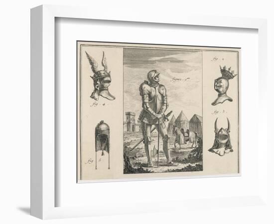 15th Century French Soldier with Full Armour and Various Helmets-Benard-Framed Art Print