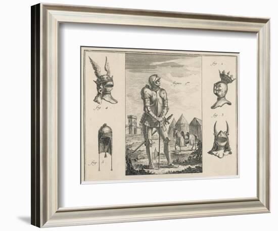 15th Century French Soldier with Full Armour and Various Helmets-Benard-Framed Art Print