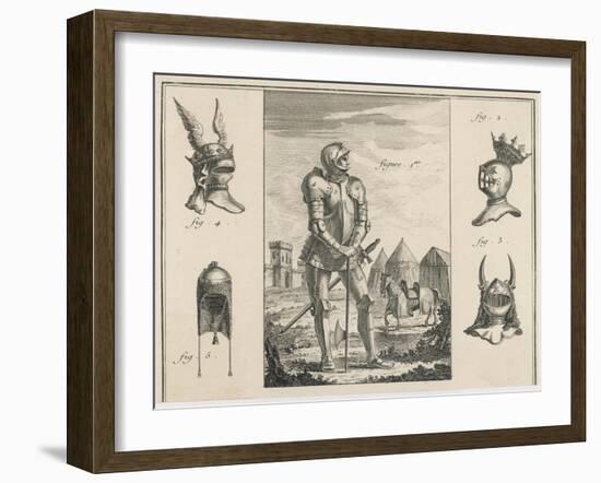 15th Century French Soldier with Full Armour and Various Helmets-Benard-Framed Art Print