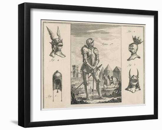 15th Century French Soldier with Full Armour and Various Helmets-Benard-Framed Art Print