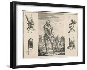 15th Century French Soldier with Full Armour and Various Helmets-Benard-Framed Art Print