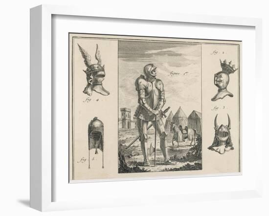 15th Century French Soldier with Full Armour and Various Helmets-Benard-Framed Art Print