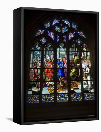 15th Century Stained Glass Window in the Cathedrale St-Corentin, Southern Finistere, France-Amanda Hall-Framed Stretched Canvas