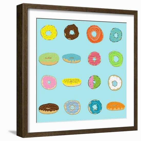 16 Donuts on Aqua-Jan Weiss-Framed Art Print