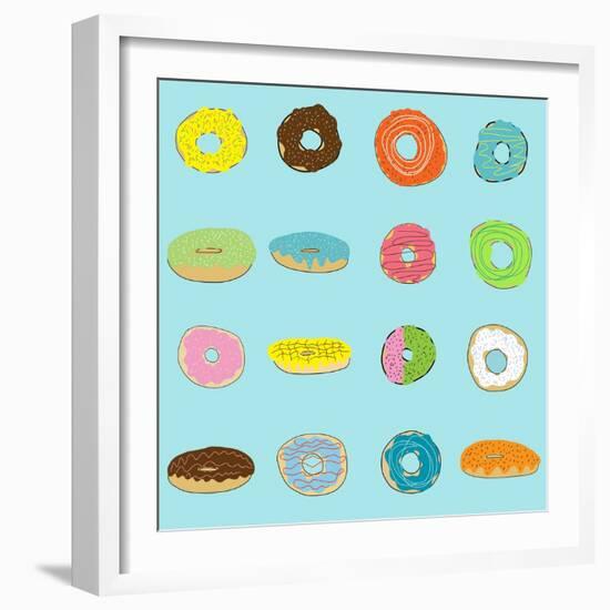 16 Donuts on Aqua-Jan Weiss-Framed Art Print