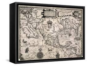 1600 Map of Spanish Territories in North America, Including Mexico, Cuba, California, and Florida-null-Framed Stretched Canvas