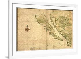 1650 Map of Baja California and Northwest Mexico, Showing California as an Island-null-Framed Premium Giclee Print