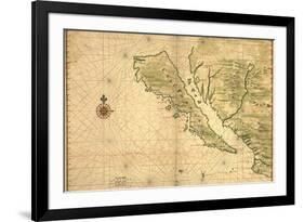 1650 Map of Baja California and Northwest Mexico, Showing California as an Island-null-Framed Premium Giclee Print