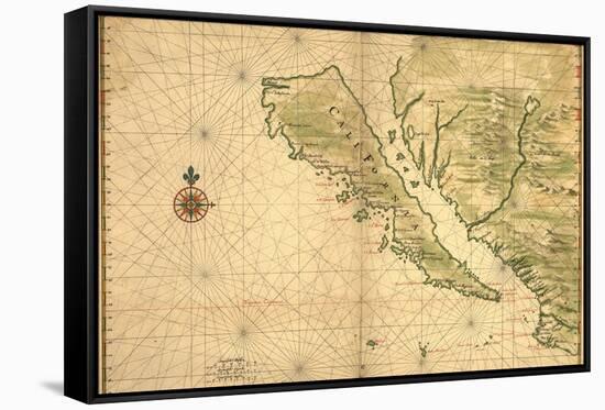 1650 Map of Baja California and Northwest Mexico, Showing California as an Island-null-Framed Stretched Canvas