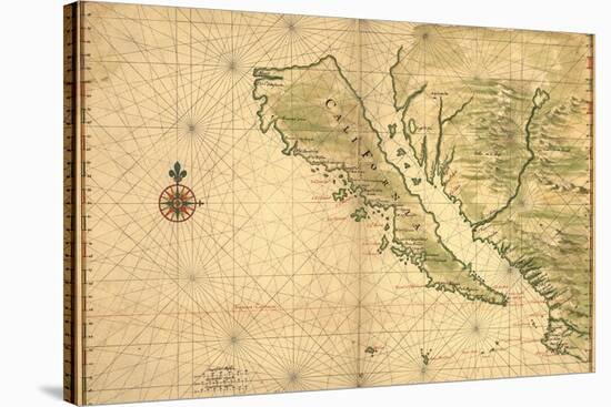 1650 Map of Baja California and Northwest Mexico, Showing California as an Island-null-Stretched Canvas