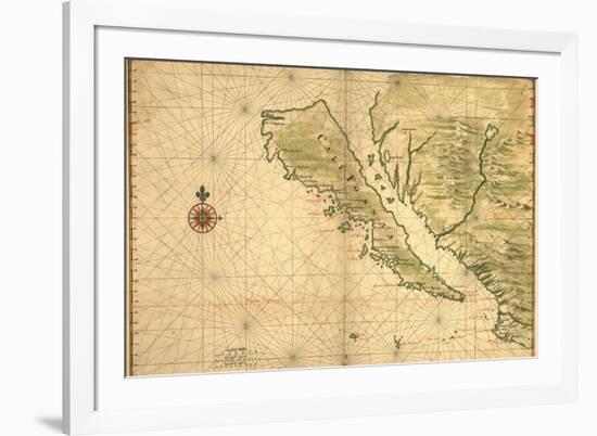 1650 Map of Baja California and Northwest Mexico, Showing California as an Island-null-Framed Art Print