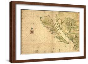 1650 Map of Baja California and Northwest Mexico, Showing California as an Island-null-Framed Art Print