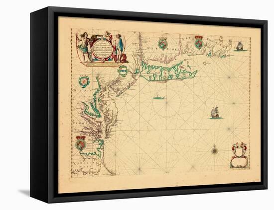 1675, A Chart/of the Sea coasts of/NEW=-ENGLAND/NEW=JARSEY VIRGINIA/MARYLAND and CAROLINA-null-Framed Stretched Canvas