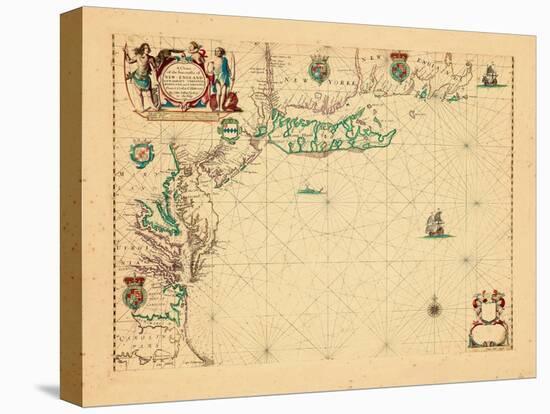 1675, A Chart/of the Sea coasts of/NEW=-ENGLAND/NEW=JARSEY VIRGINIA/MARYLAND and CAROLINA-null-Stretched Canvas