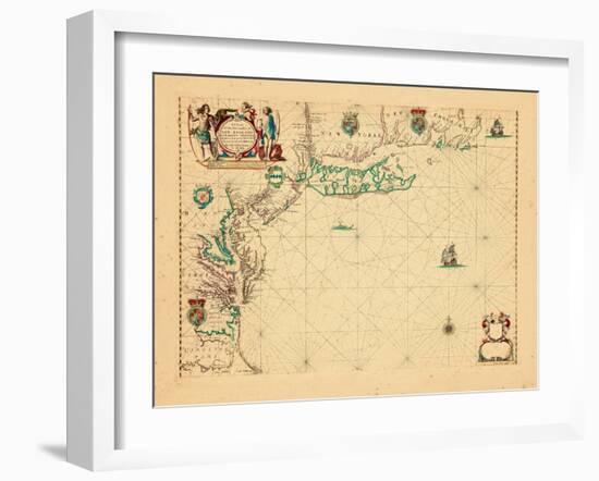 1675, A Chart/of the Sea coasts of/NEW=-ENGLAND/NEW=JARSEY VIRGINIA/MARYLAND and CAROLINA-null-Framed Giclee Print