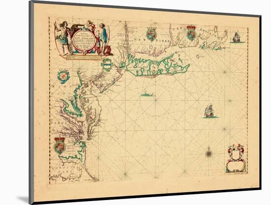 1675, A Chart/of the Sea coasts of/NEW=-ENGLAND/NEW=JARSEY VIRGINIA/MARYLAND and CAROLINA-null-Mounted Giclee Print