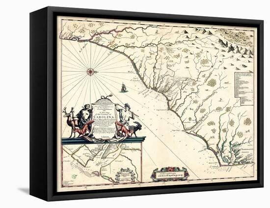 1682, North Carolina and South Carolina State Map, North Carolina, United States-null-Framed Stretched Canvas