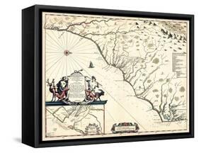 1682, North Carolina and South Carolina State Map, North Carolina, United States-null-Framed Stretched Canvas