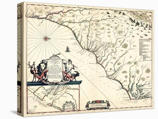 1682, North Carolina and South Carolina State Map, North Carolina, United States-null-Stretched Canvas