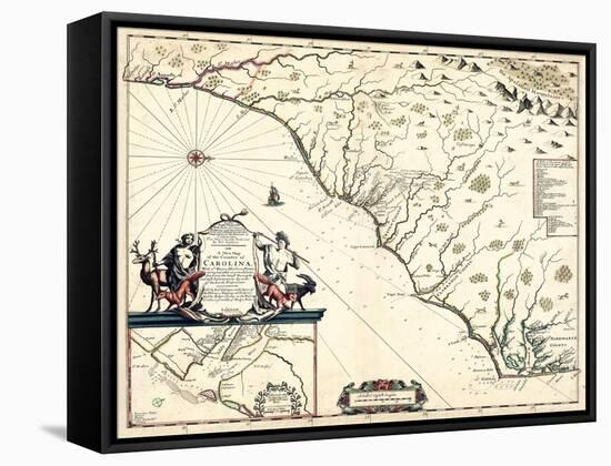 1682, North Carolina and South Carolina State Map, North Carolina, United States-null-Framed Stretched Canvas