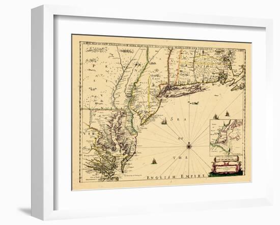1690, New England, Connecticut, Maine, Massachusetts, New Hampshire, New Jersey, New York-null-Framed Giclee Print