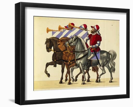 16th Century German Trumpet Players Wearing Colors of Bavaria Accompanying Knights at Tournament-null-Framed Giclee Print