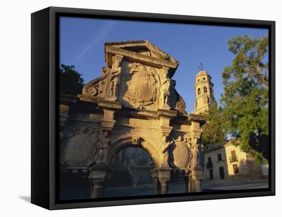 16th Century Ornamental Fountain in the Plaza Santa Maria at Sunrise, Baeza, Jaen, Andalucia, Spain-Tomlinson Ruth-Framed Stretched Canvas