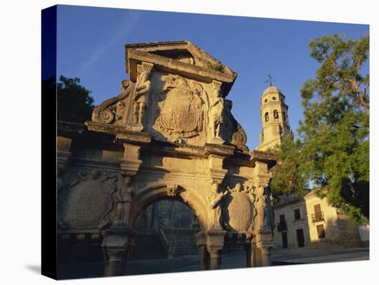 16th Century Ornamental Fountain in the Plaza Santa Maria at Sunrise, Baeza, Jaen, Andalucia, Spain-Tomlinson Ruth-Stretched Canvas