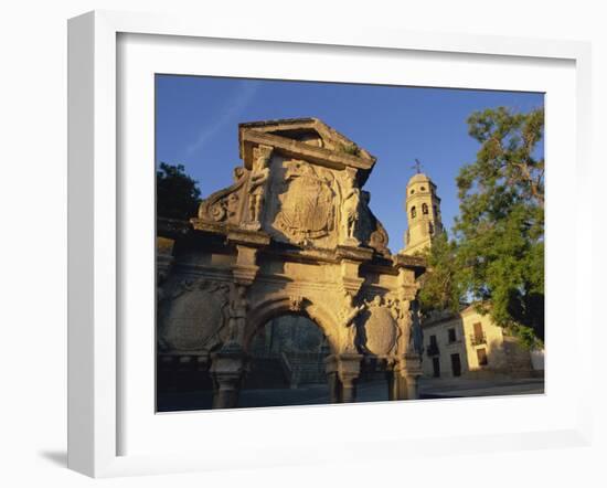 16th Century Ornamental Fountain in the Plaza Santa Maria at Sunrise, Baeza, Jaen, Andalucia, Spain-Tomlinson Ruth-Framed Photographic Print