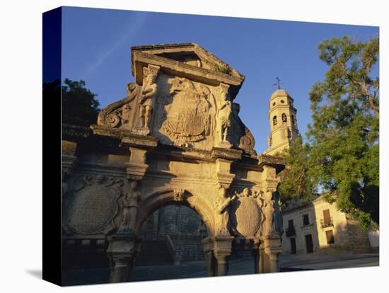 16th Century Ornamental Fountain in the Plaza Santa Maria at Sunrise, Baeza, Jaen, Andalucia, Spain-Tomlinson Ruth-Stretched Canvas