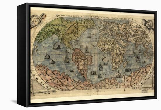 16th Century World Map-Library of Congress-Framed Stretched Canvas