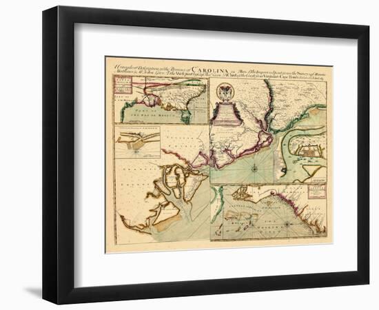 1711, Carolina, A complete description of the province of Carolina in 3 parts, North Carolina-null-Framed Premium Giclee Print