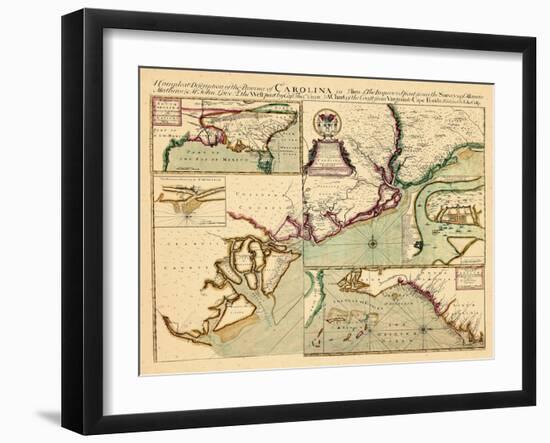 1711, Carolina, A complete description of the province of Carolina in 3 parts, North Carolina-null-Framed Giclee Print