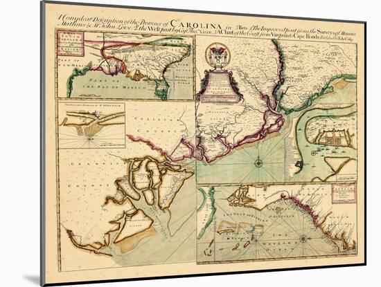 1711, Carolina, A complete description of the province of Carolina in 3 parts, North Carolina-null-Mounted Giclee Print
