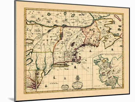 1714, Connecticut, Maine, Massachusetts, New Hampshire, Rhode Island, Vermont, Maryland, New York-null-Mounted Giclee Print