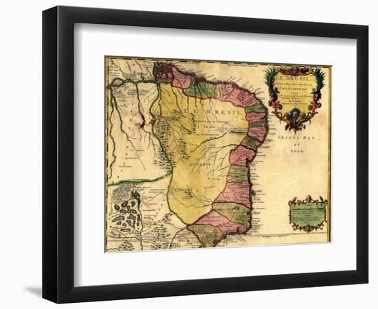 1719 Map of Brazil, Showing Geographic Definition on the Coast-null-Framed Art Print