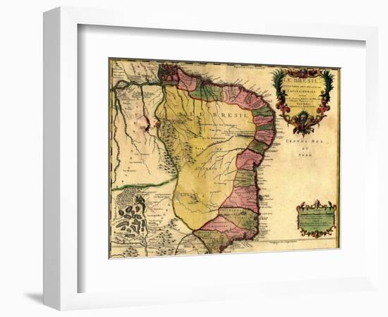 1719 Map of Brazil, Showing Geographic Definition on the Coast-null-Framed Art Print