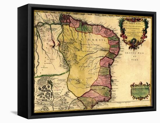 1719 Map of Brazil, Showing Geographic Definition on the Coast-null-Framed Stretched Canvas