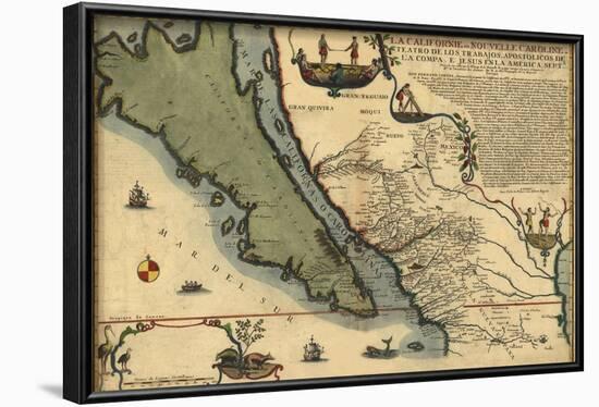 1720 Map of Baja California and Northwest Mexico, Showing California as an Island-null-Framed Art Print