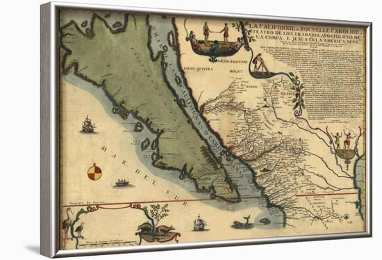 1720 Map of Baja California and Northwest Mexico, Showing California as an Island-null-Framed Art Print