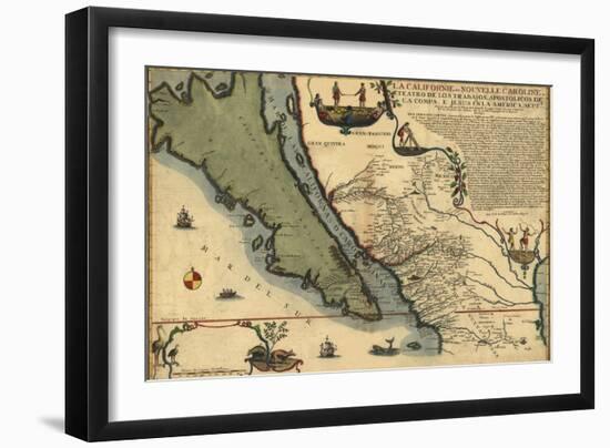 1720 Map of Baja California and Northwest Mexico, Showing California as an Island-null-Framed Art Print