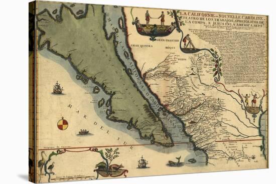 1720 Map of Baja California and Northwest Mexico, Showing California as an Island-null-Stretched Canvas