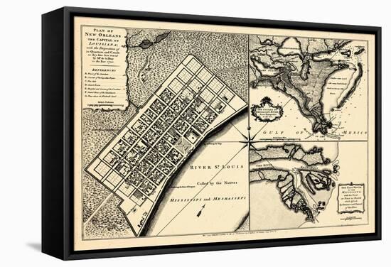 1720, New Orleans Bird's Eye View, Louisiana, United States-null-Framed Stretched Canvas
