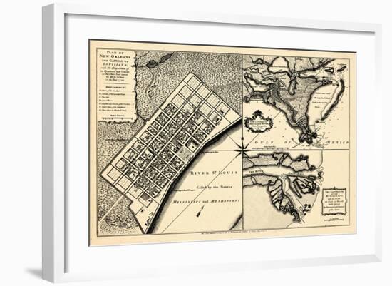 1720, New Orleans Bird's Eye View, Louisiana, United States-null-Framed Giclee Print