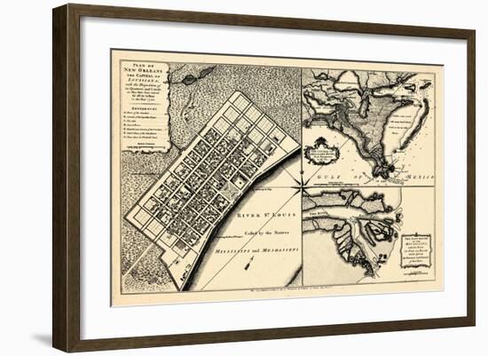 1720, New Orleans Bird's Eye View, Louisiana, United States-null-Framed Giclee Print