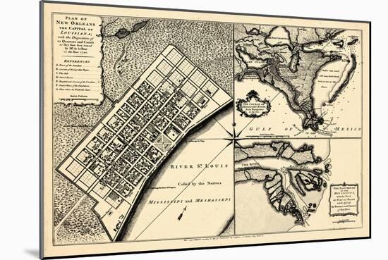 1720, New Orleans Bird's Eye View, Louisiana, United States-null-Mounted Giclee Print