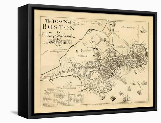 1722, Boston Captain John Bonner Survey Reprinted 1867, Massachusetts, United States-null-Framed Stretched Canvas