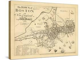 1722, Boston Captain John Bonner Survey Reprinted 1867, Massachusetts, United States-null-Stretched Canvas