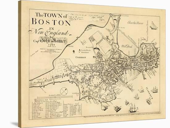 1722, Boston Captain John Bonner Survey Reprinted 1867, Massachusetts, United States-null-Stretched Canvas